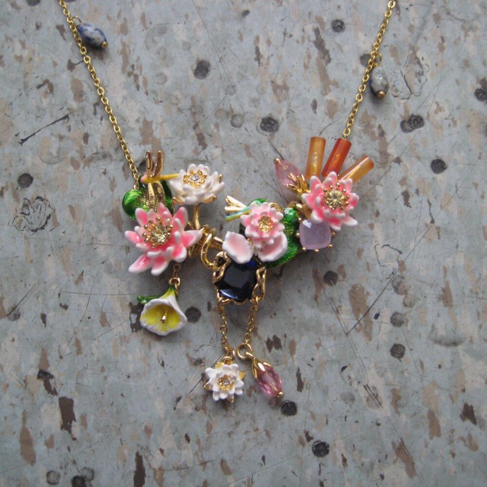 Les Nereides Water garden and lapis lazuli statement necklace